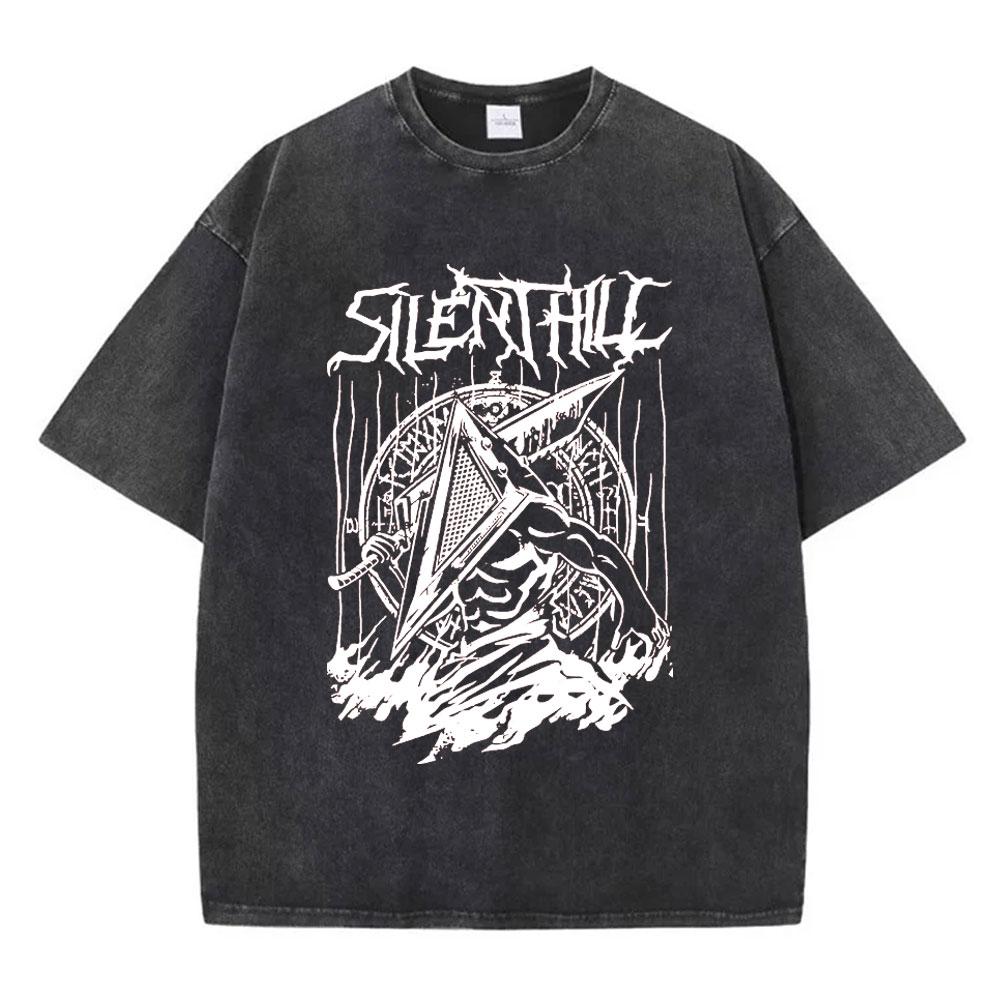 Футболка с графикой игры ужасов Silent Hill 2, мужская, женская, готическая, винтажная, выстиранная, повседневная, свободная, с коротким рукавом