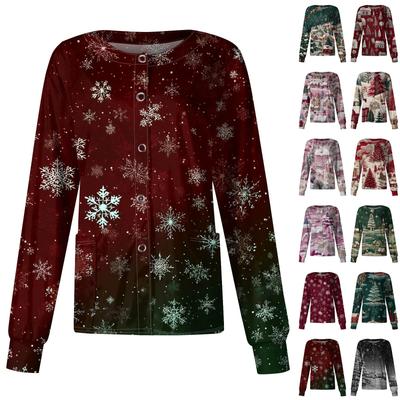 Женский повседневный кардиган на одной пуговице с длинным рукавом и принтом на рождественскую тематику