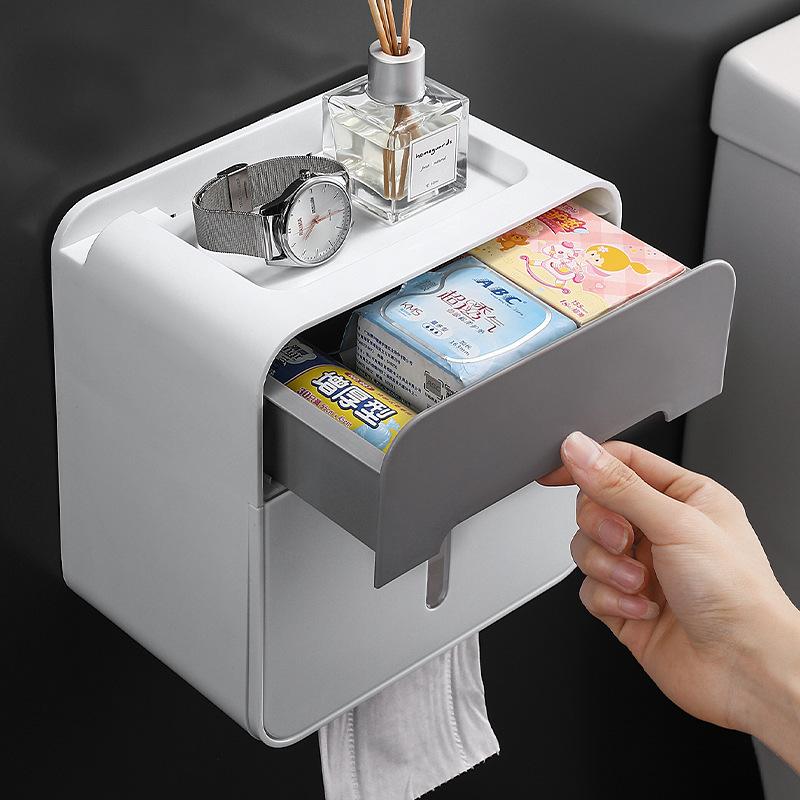 Toilet tissue holder bathroom double-layer tissue box storage rack waterproof wall mounted storage rack bathroom accessories