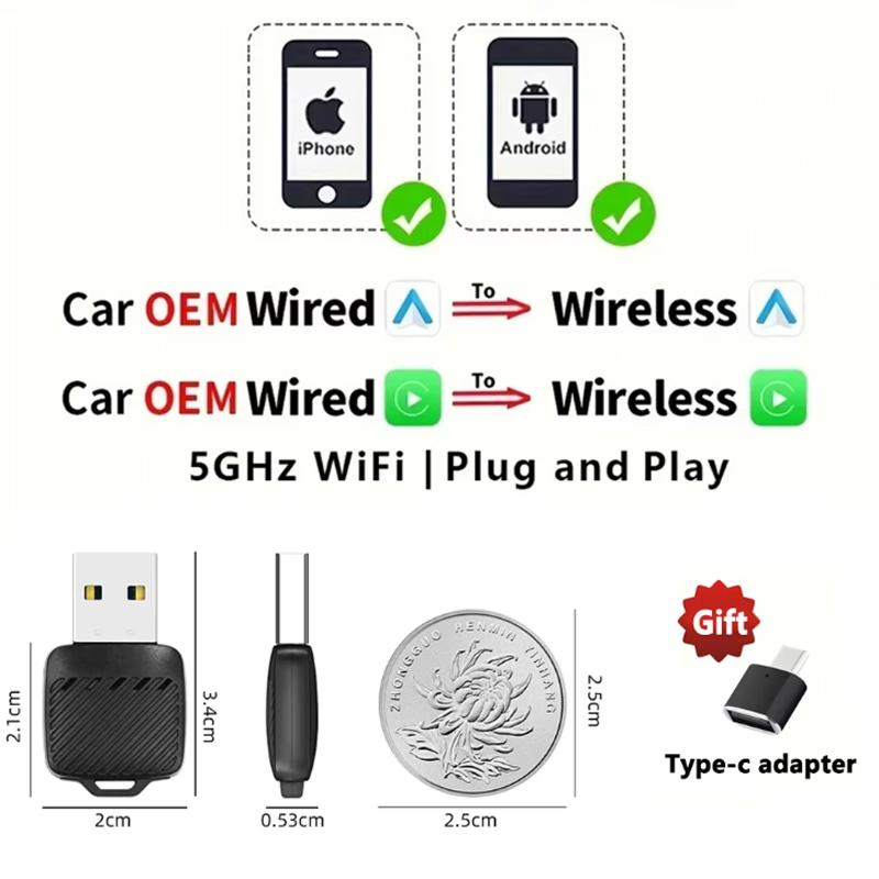 Universal Mini Box Wired To Wireless Carplay Android Auto 2in1 Mini Adapter Dongle Auto Connect Plug&Play Bluetooth WiF