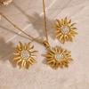 Waterproof Vintage Sun Pendant Necklace Gold Color Sun Flower Geometric Neck Chain  Women