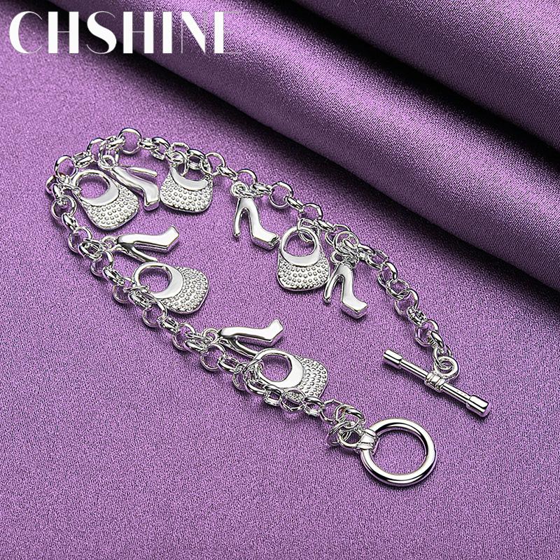 CHSHINE Браслет-шарм из стерлингового серебра 925 пробы Сумочка Туфли на высоком каблуке Модный Высококачественный Для женщин Ювелирные изделия