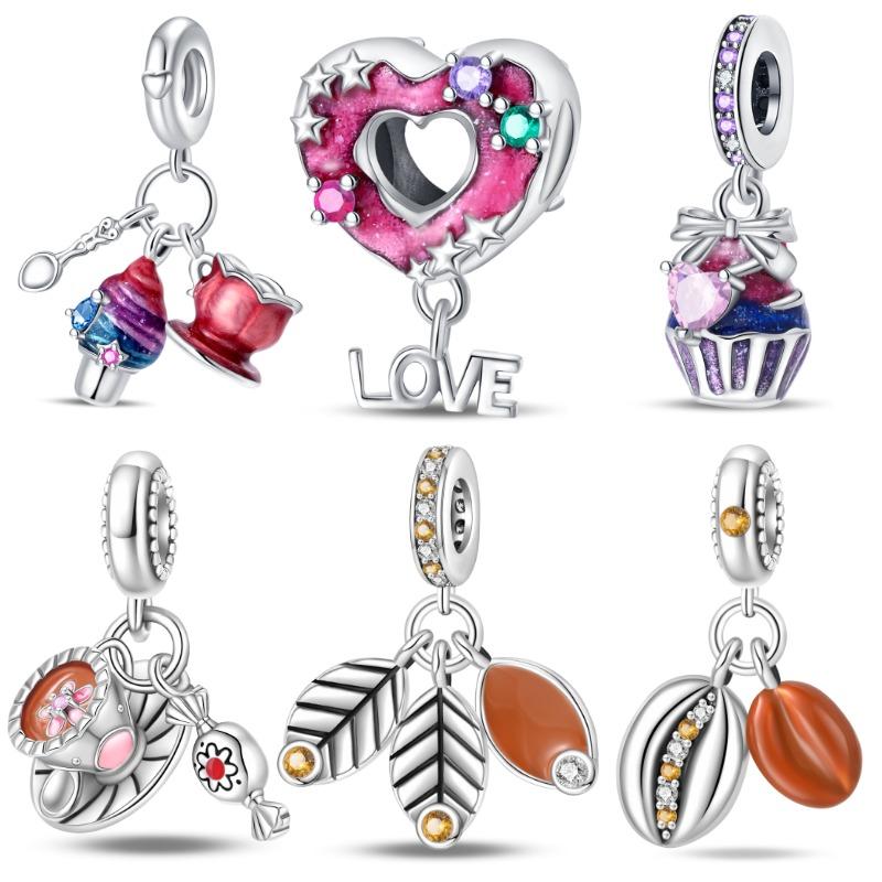 New In Copper-Plated Coffee Donut Strawberry Pendant Fit Panora Bracelet&Bangle Diy Beads For Women Birthday Fine Jewelry Gift