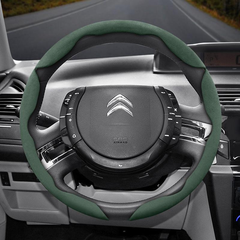 Suitable for Citroen Suede Snap-on Steering Wheel Cover Non-Slip C3 C4 X Berlingo C5 Aircross Jumper SpaceTourer Ami X Black Red