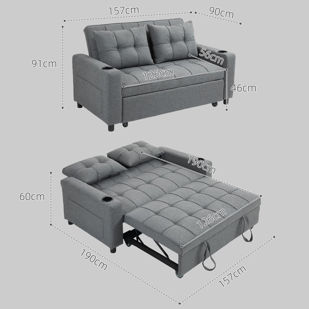 Two-Seater Pull-Out Sofa Bed - Dark Grey