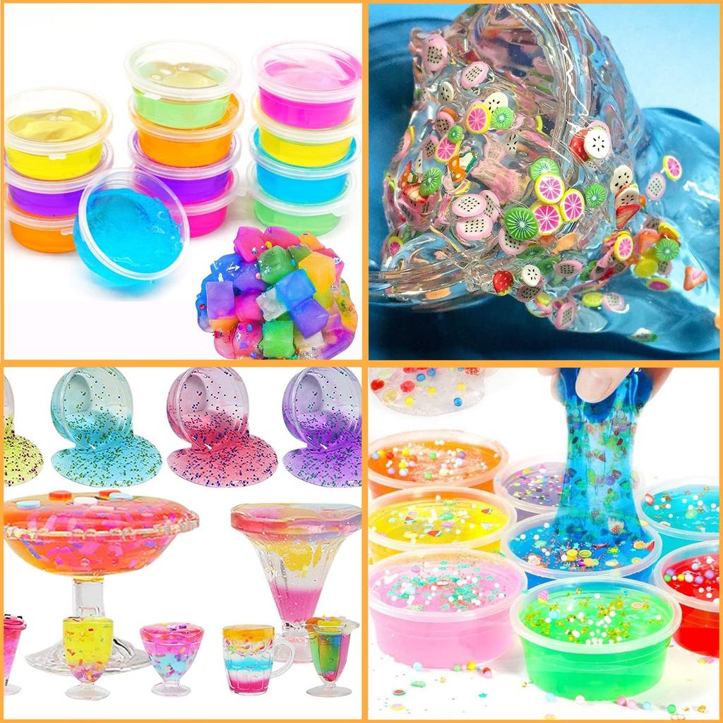 Jecimco Slime Kit Crystal Clay DIY Clay Set Игрушечные глиняные игрушки Инструменты ручной работы Аквариумные бусины Фруктовые дольки Цветная пена Конфетти Содержит 71 штуку Пушистый