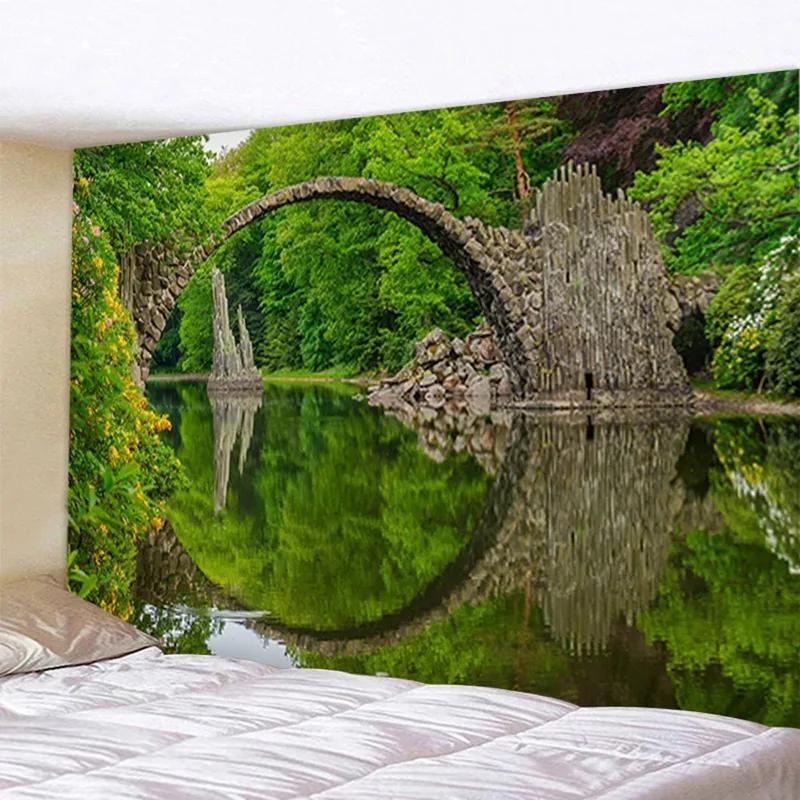 Главная Настенное украшение Гобелен Фэнтези Каменная арка Мост Пейзаж Фон Офис Гостиная Гобелен