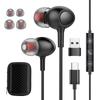 USB C Earphones Type C Earphones USB A Adapter Black Headphones Compatible with HiFi Sound Quality DAC Deep Bass Earphones with Microphone Wired