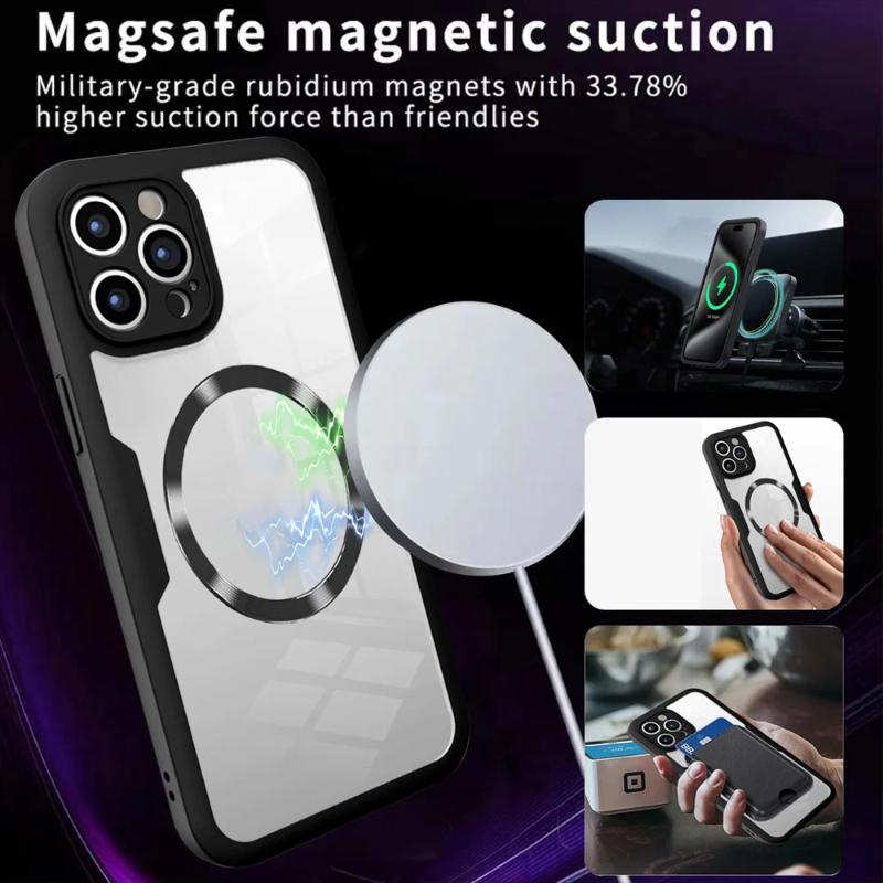 Магнитный чехол Magsafe 360 для всего корпуса, передняя и задняя части, прозрачный чехол для iPhone 16, 15, 11, 12, 13, 14 Pro Max, силиконовый бампер, противоударный чехол