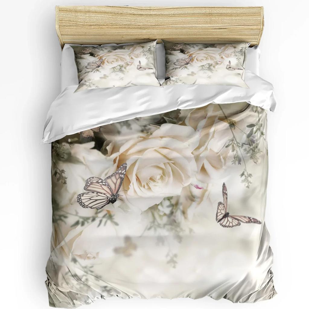 Red Rose Flower Black Duvet Cover Bed Bedding Set For Double Home Textile Quilt Cover Pillowcases Bedroom Bedding Set (No Sheet)