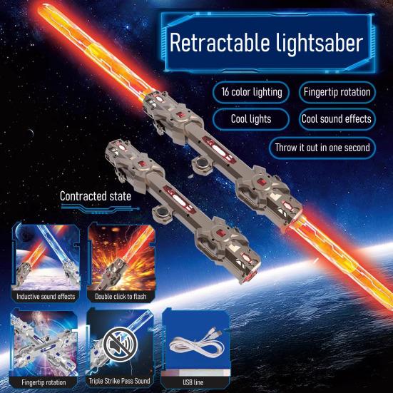 Выдвижные игрушечные мечи Эргономичный двусторонний телескопический световой меч с 16-цветной светодиодной подсветкой и звуковыми эффектами Игрушка световой меч для подростков для косплея, вечеринки, подарка