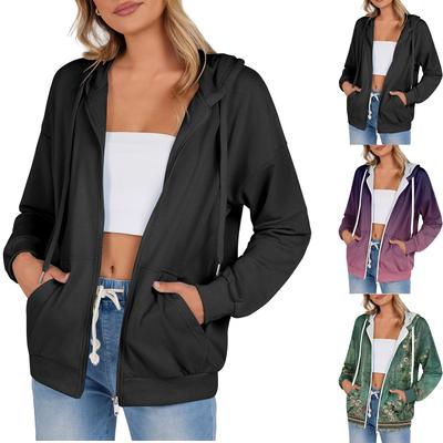 Женская повседневная модная толстовка с капюшоном, длинным рукавом, молнией, градиентной полоской и принтом