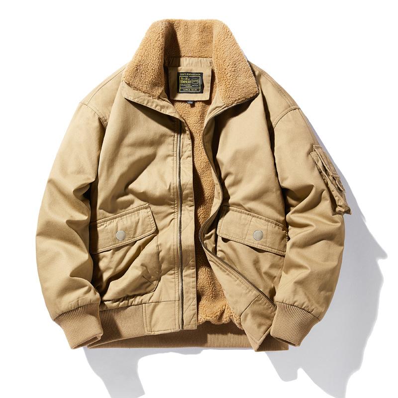 Зимнее новое пальто с хлопковой подкладкой, мужской летный костюм большого размера, воротник из овечьего меха, куртка с хлопковой подкладкой, мужская куртка