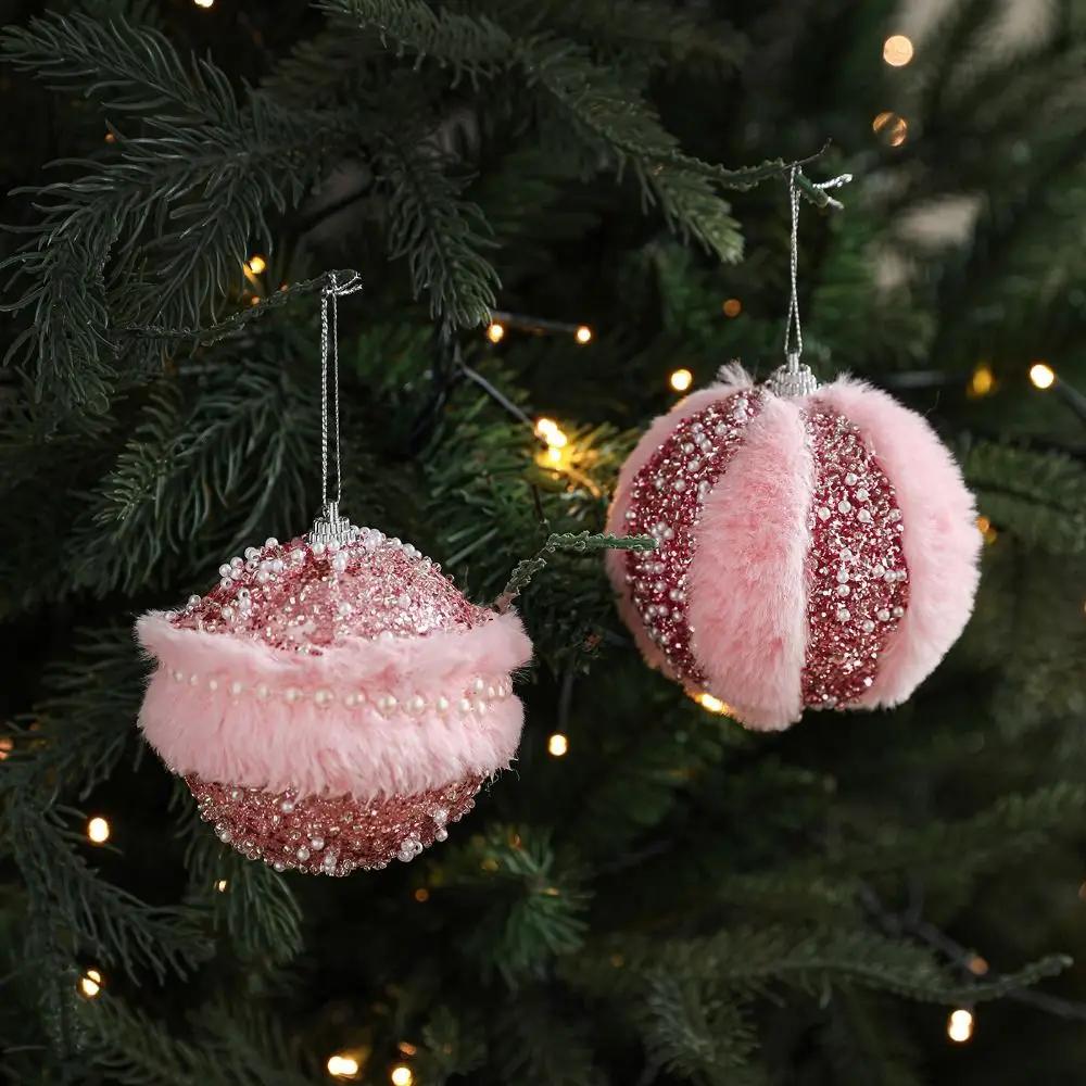 Exquisite Pink Christmas Tree Ornaments Foam Ball Xmas Tree Hangings Petal DIY Xmas Tree Hanging Xmas Decorations