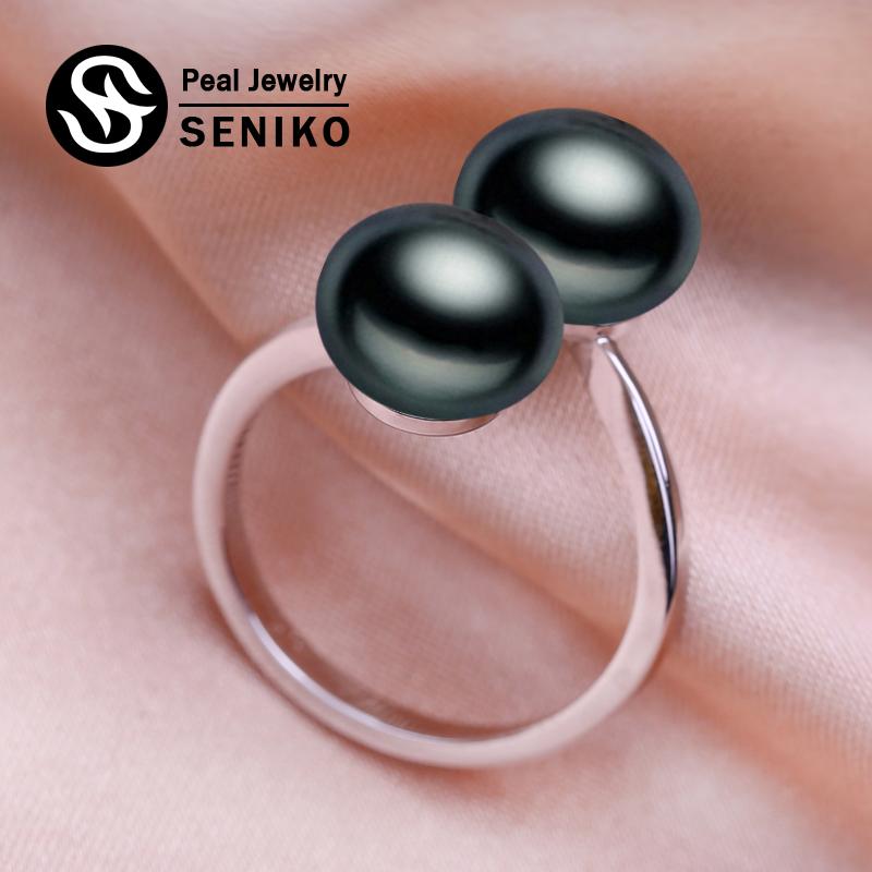 seniko Double Natural Freshwater Pearl Rings For Women Fashion Female Ring Pearl Jewelry Adjustable Ring
