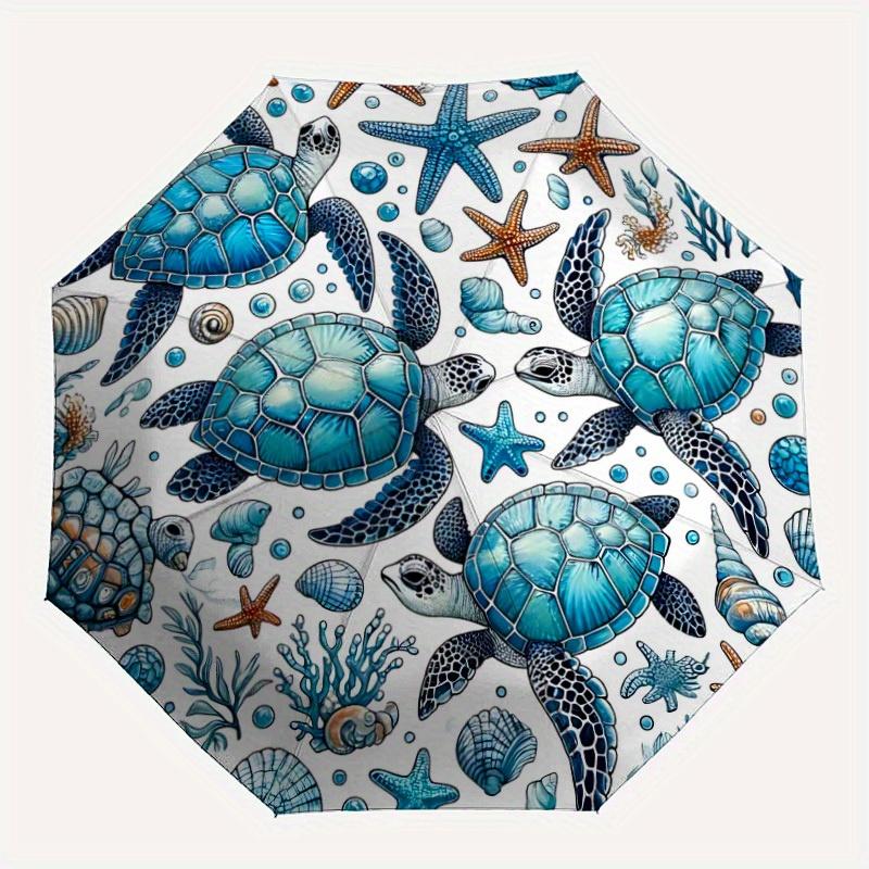 1pc Sea Turtle Print Automatic Open, Sturdy Iron Frame, Compact Folding Design, All-Season Portable Umbrella for Women & Men, Outdoor Umbrel