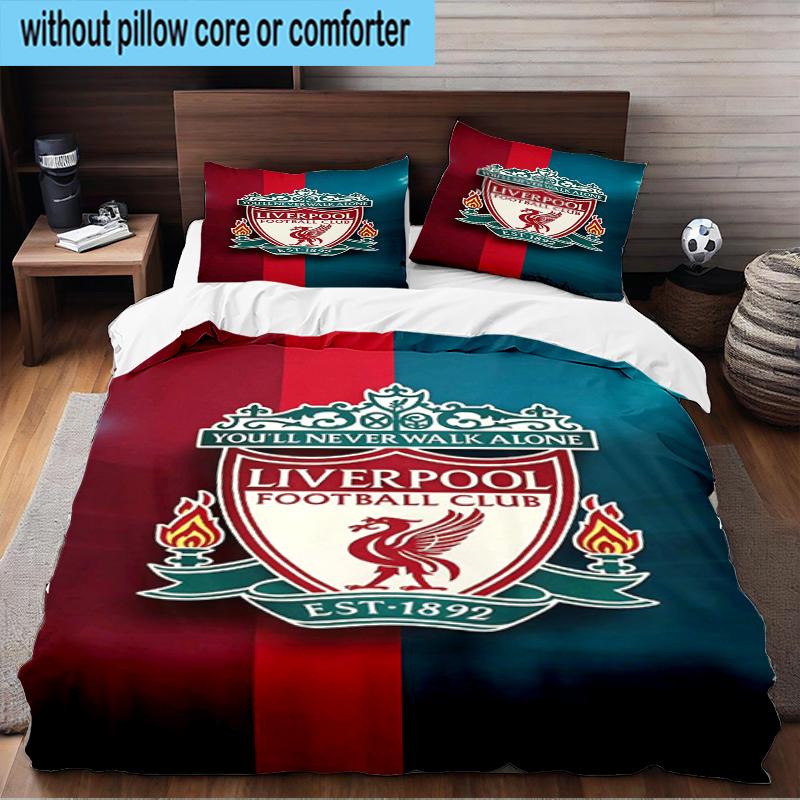 Liverpool Football Club 3PCS Bedding Set 2D Printing (Includes 1 Duvet Cover + 2 Pillowcases Coreless), Bedroom decor,Fan gift