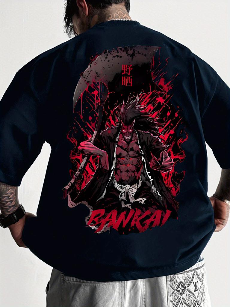 BLEACH Kenpachi Tshirt Anime Pattern Red Haired Bankai Zangetsu Nozarashi Kanji Printed Blood Street Dress Unisex