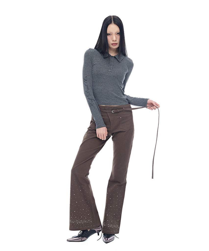 HALF DEVIL US Metallic Pearl Belted Bootcut Pants_Brown