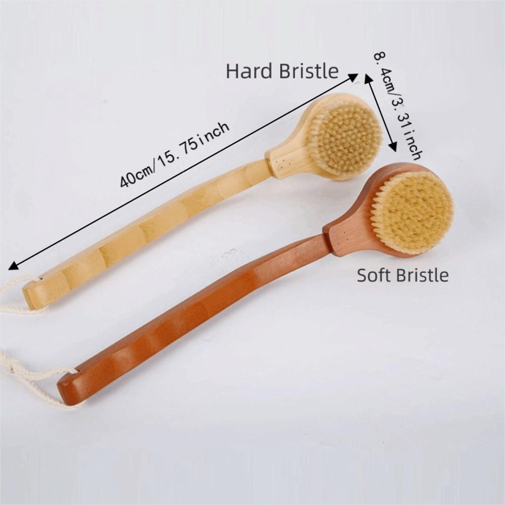 Hard/Soft Bristle Bath Back Scrubber Curved Handle Exfoliating Brush Reusable Wood Body Brush Spa