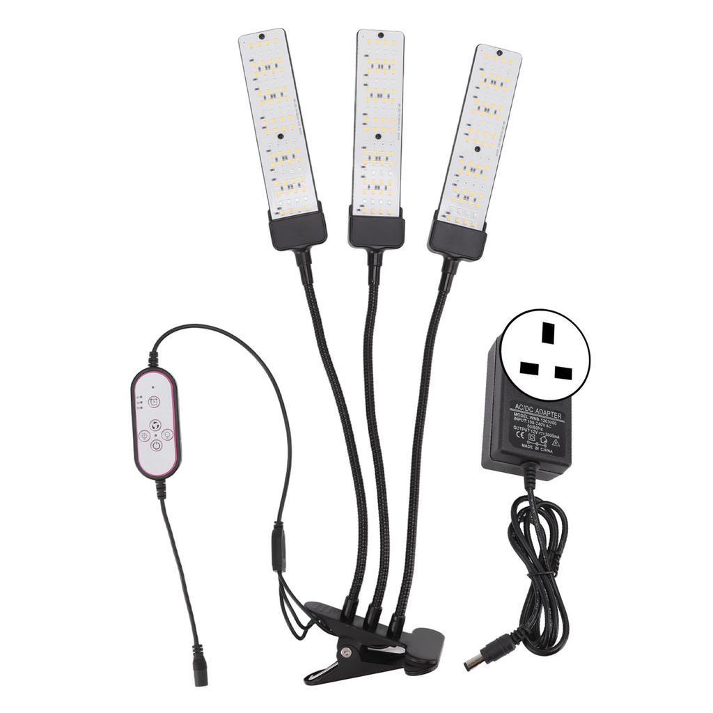 Светодиодная лампа для выращивания растений с клипсой, гибкая ножка, полный спектр, три головки с таймером для суккулентов