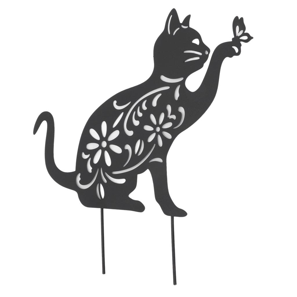 Статуэтка Черного Кота Милый Черный Кот Яркий Внешний Вид Полый Дизайн Прочный Металл Декор Черного Кота для Дома Сада Заднего Двора