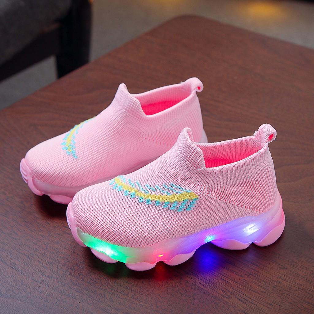 JM Shop Luminous Sneakers Toddler Children Baby Girls Boys Feather Mesh Led Socks Sport Run Casual Shoes