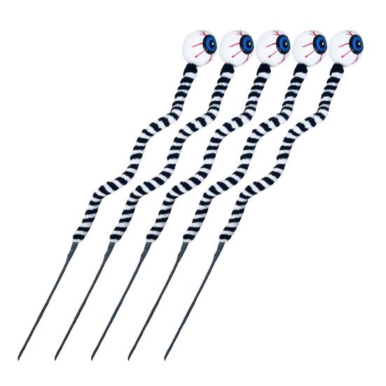 Хэллоуин Пики-глаза 15 дюймов Искусственные глазные яблоки Флористические пики Реалистичные Страшные Черно-белые полосатые Плюшевые ветки Декор для цветочной композиции Вечеринка