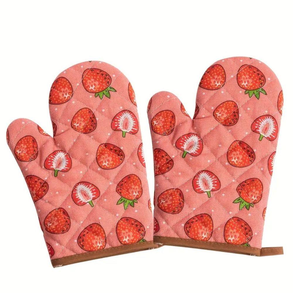 2pcs Heat Resistant Strawberry Baking Gloves Thickened Kitchen Microwave Mittens Household