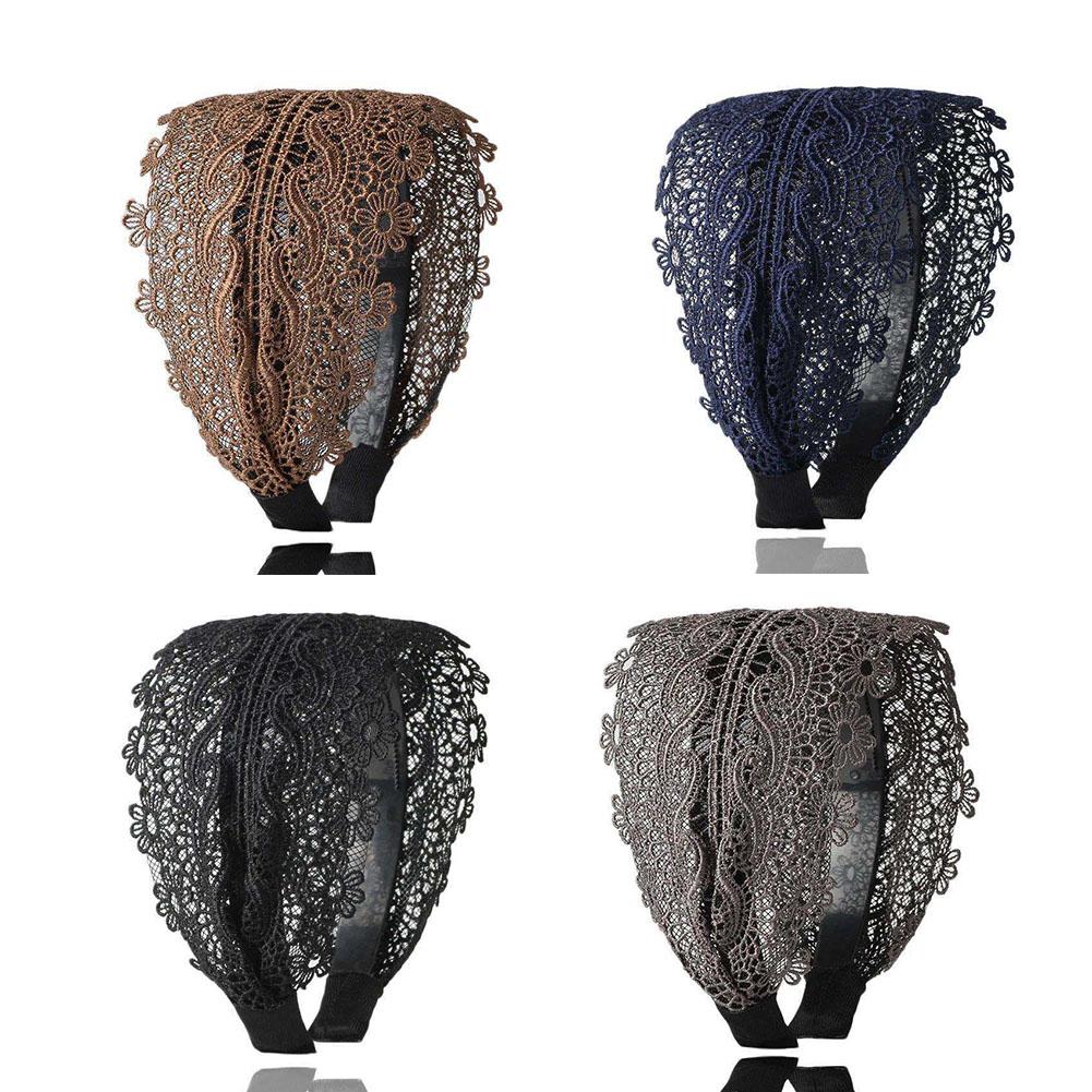Кружевной тюрбан, широкая повязка на голову для женщин, милые нескользящие аксессуары, серая заколка для волос, модные волосы Y5B9