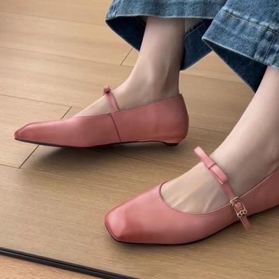 Версия из овчины~ Кожаный бант Французский пояс Туфли Мэри Джейн женские ретро балетки на плоской подошве вечерние туфли