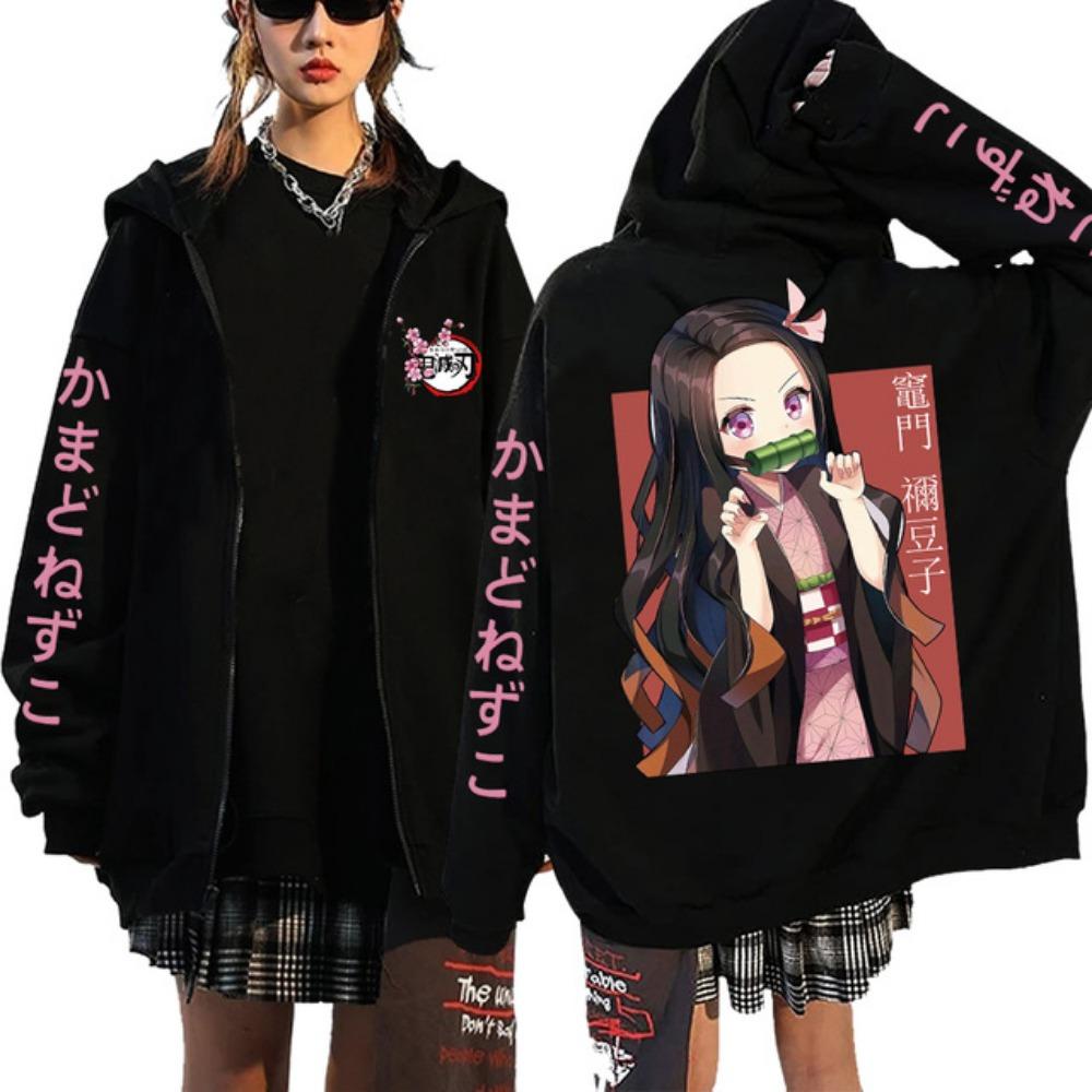 Аниме Devil Killer Hooded Sweatshirt, свободная куртка на молнии, стиль хип-хоп, Y2K, Kamado Nezuko