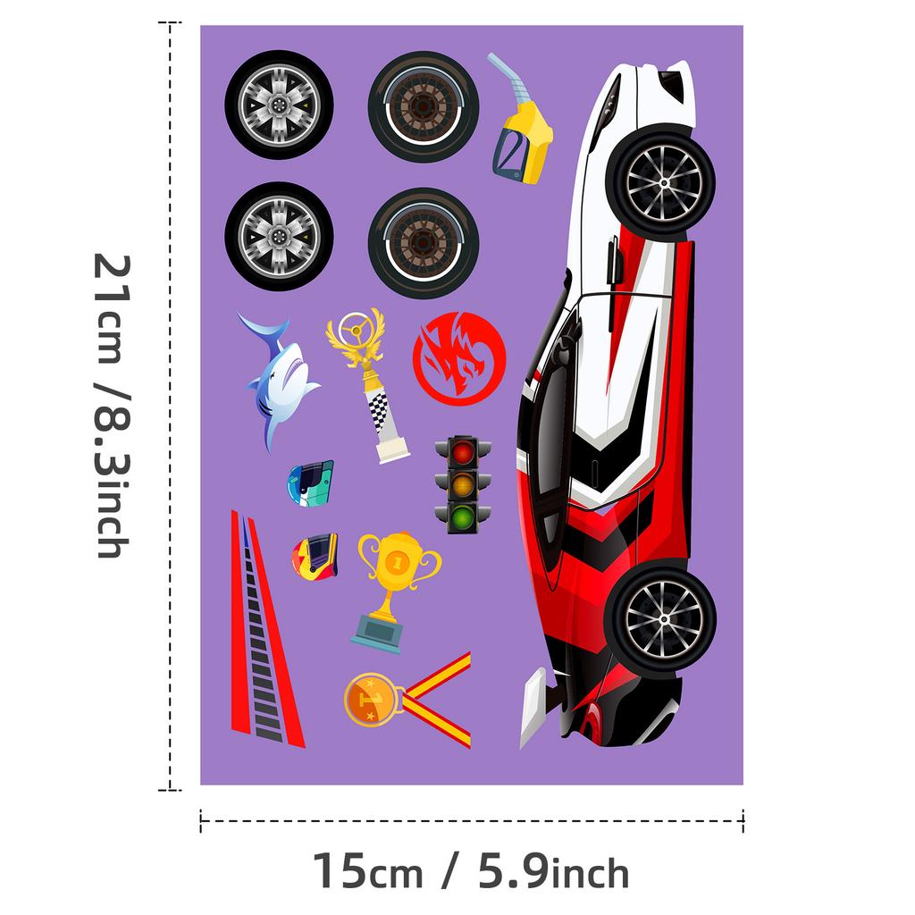 6 штук/упаковка Гоночные декоративные наклейки-пазлы для детских практических игрушек «сделай сам», наклейки с меняющимся лицом