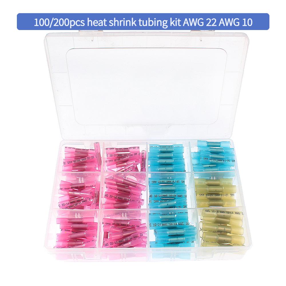 Комплект термоусадочных трубок 100/200 шт. AWG 22/10, комплект соединителей, водонепроницаемый термоусадочный соединитель, кабель, обжимной наконечник