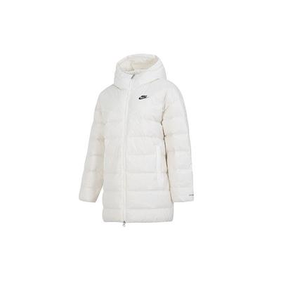 Пуховик с капюшоном и логотипом, воротником-стойкой, женская верхняя одежда, белый DQ6874-133