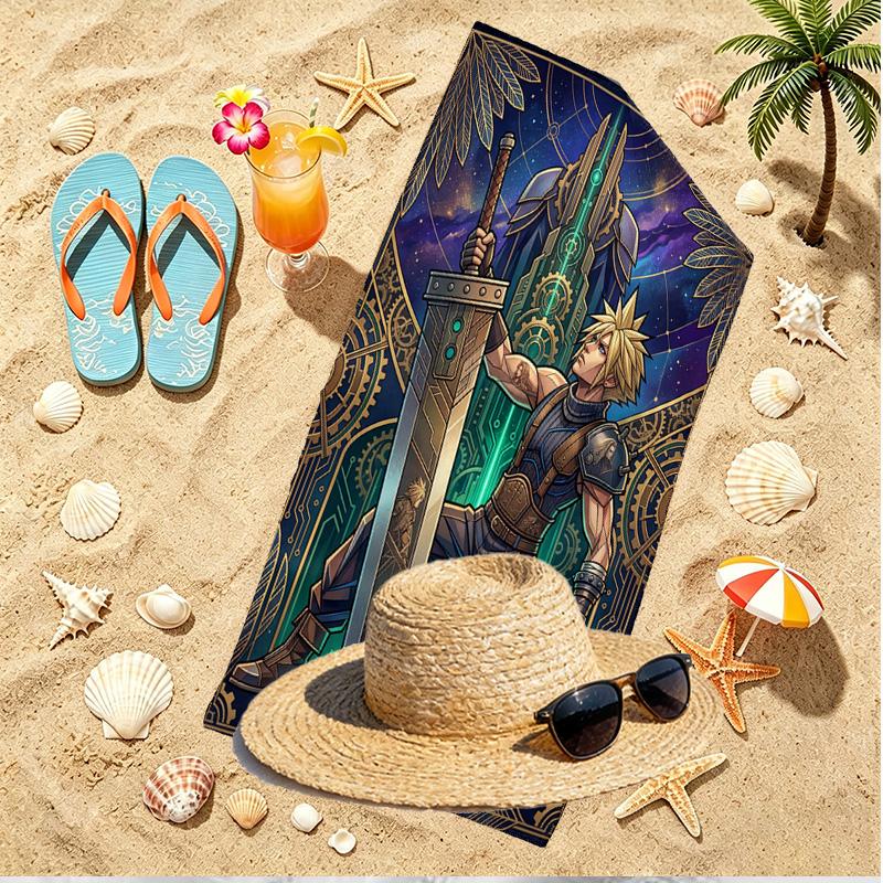 Final Fantasy Print Beach Towel, Versatile Lightweight Absorbent Beach Towel for Pool Surf Yoga Bathroom, Perfect Birthday Holiday Gift