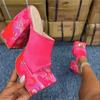 Fashion 2024 Printing Thick High Heel Sandals Womens Slipper Summer Sexy Peep Toe Street Party Square Toe Platform Sandal