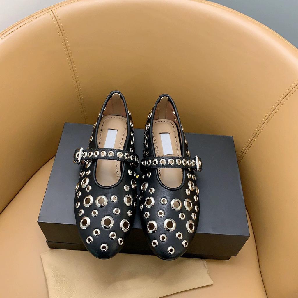 Fashion Luxury French Hollowed Out Ballet Shoes Women's Flat Bottomed Flat Bottom Buckle Metal Shallow Mouth High-quality Casual Shoes