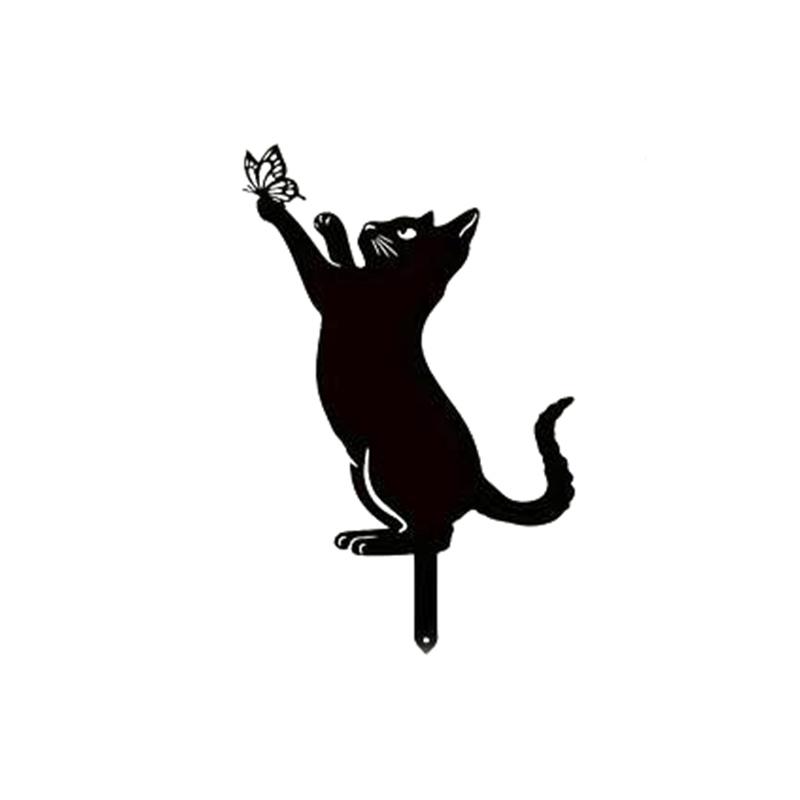 Cute Cat Decorative Garden Silhouette Stake, Family Theme Design, Outdoor Animal Statue Suitable for Garden Lawns