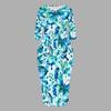 Women Plus Size Round Neck Three Quarter Sleeve Butterfly Printed Peplum Top And Fitted Skirt Two Piece Set