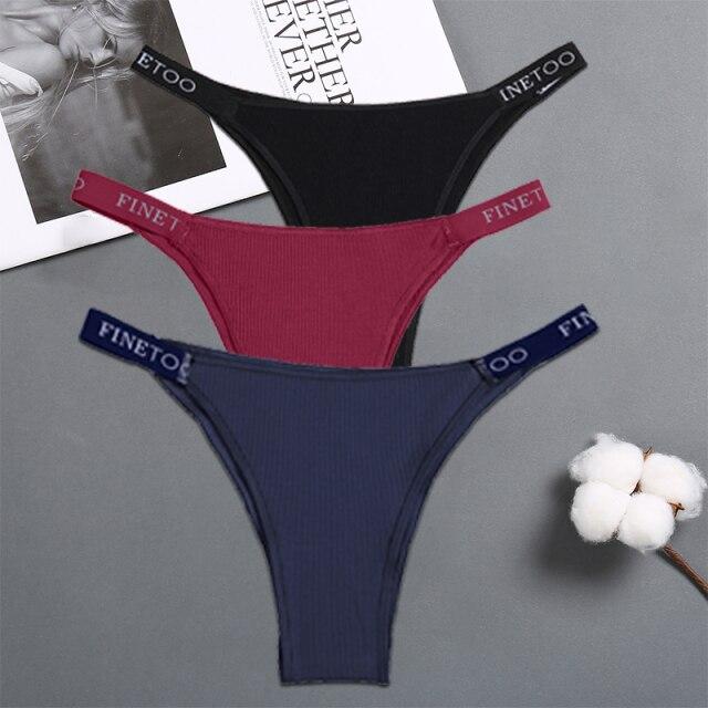 FINETOO 3PCS/Set Women's Lingerie Panties Cotton Gstring Female Underpants Sexy Letter Panties Thong Pantys Underwear Intimates