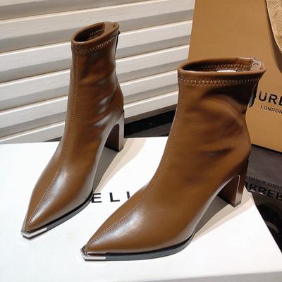 Модные женские ботильоны с острым носком, зимние ботинки на высоком каблуке, сексуальные ботинки челси, тренд 2024 года, зимняя обувь из массивной кожи в готическом стиле, Botas Mujer