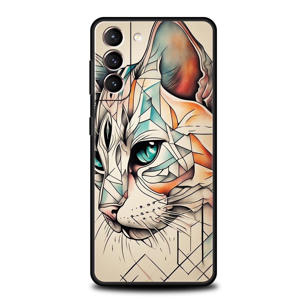 Абстрактный Креативный Милый Кот Линия Чехол для Телефона для Samsung Galaxy S26 S25 S24 S23 S22 S20 S21 FE Ultra S25 Edge Plus Мягкий ТПУ Чехол