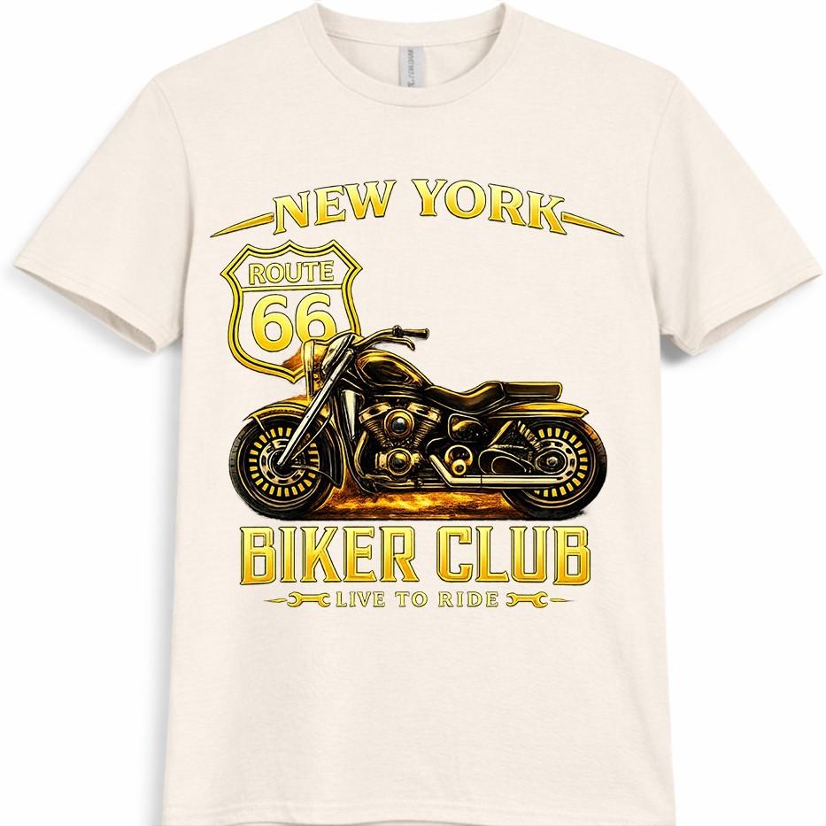 Biker T Shirt Motorcycle Route 66 New York Biker Club Live To Ride Graphic Tee