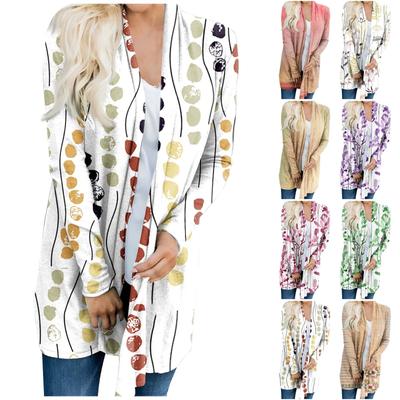 Женская модная повседневная куртка-кардиган средней длины с цветочным принтом, пальто