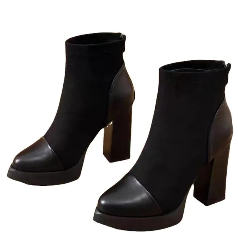 Модные европейские и американские короткие остроносые сапоги 2024 года, зимние новые короткие сапоги на высоком каблуке, стильные сапоги Zapatos De Mujer