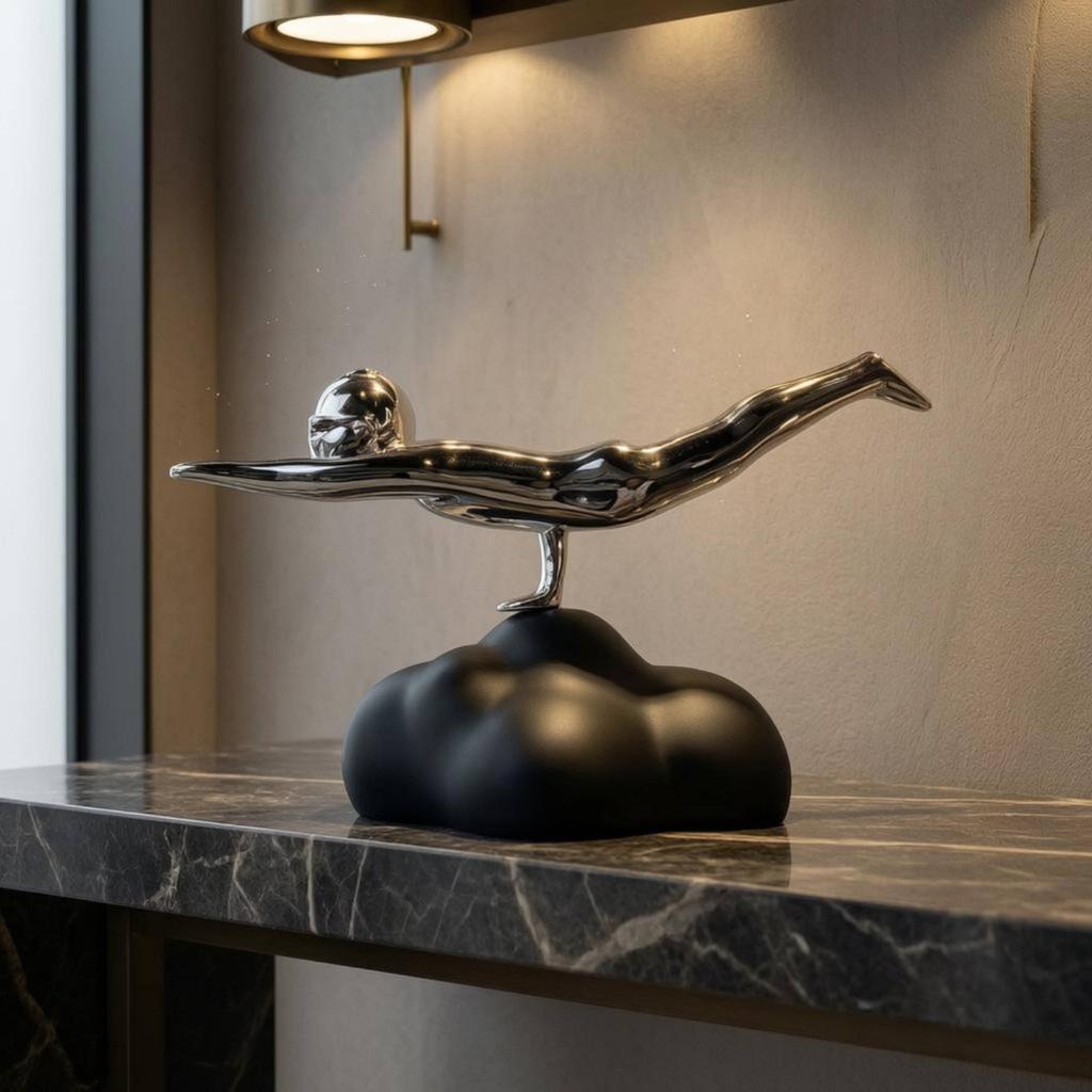 Resin Flying Figure Streamlined Cloud Base Statue Home Decoration for Sales Office