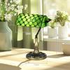 Stained Glass Table Lamp Vintage Lamp With Green Handmade Shade Metal Base Antique Bedside Lamp For Bedroom Living Room