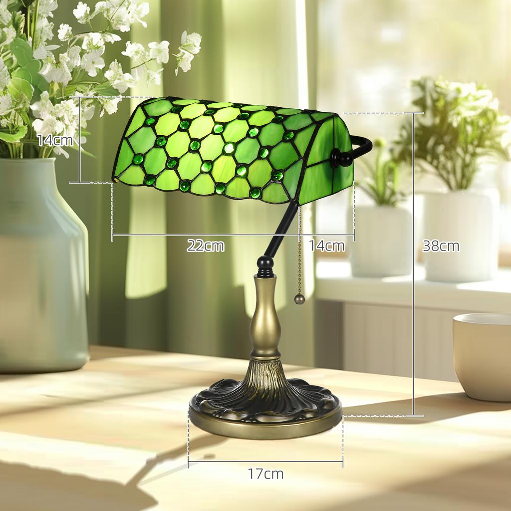 Stained Glass Table Lamp Vintage Lamp With Green Handmade Shade Metal Base Antique Bedside Lamp For Bedroom Living Room