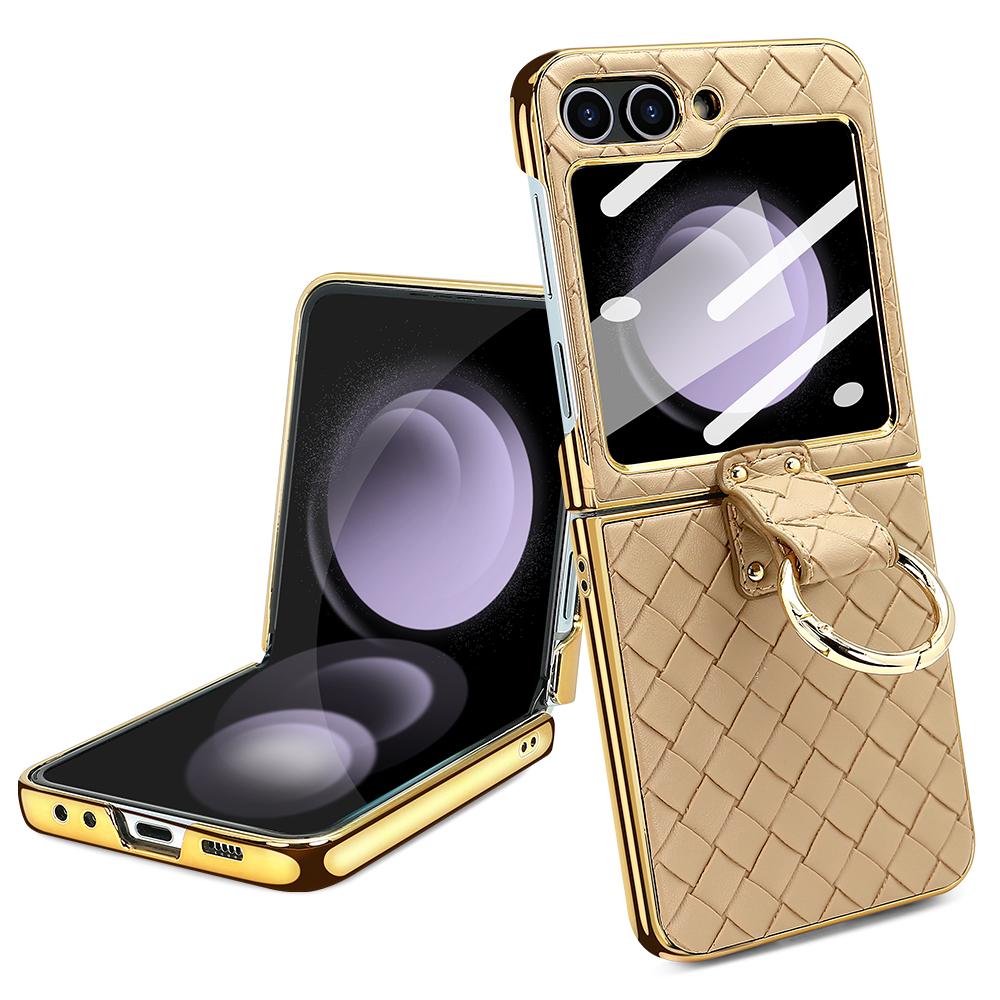 Для Samsung Galaxy Z Flip 6 5 4 3 5G Роскошный плетеный кожаный чехол для телефона Модный чехол с защитой камеры Противоударная задняя крышка